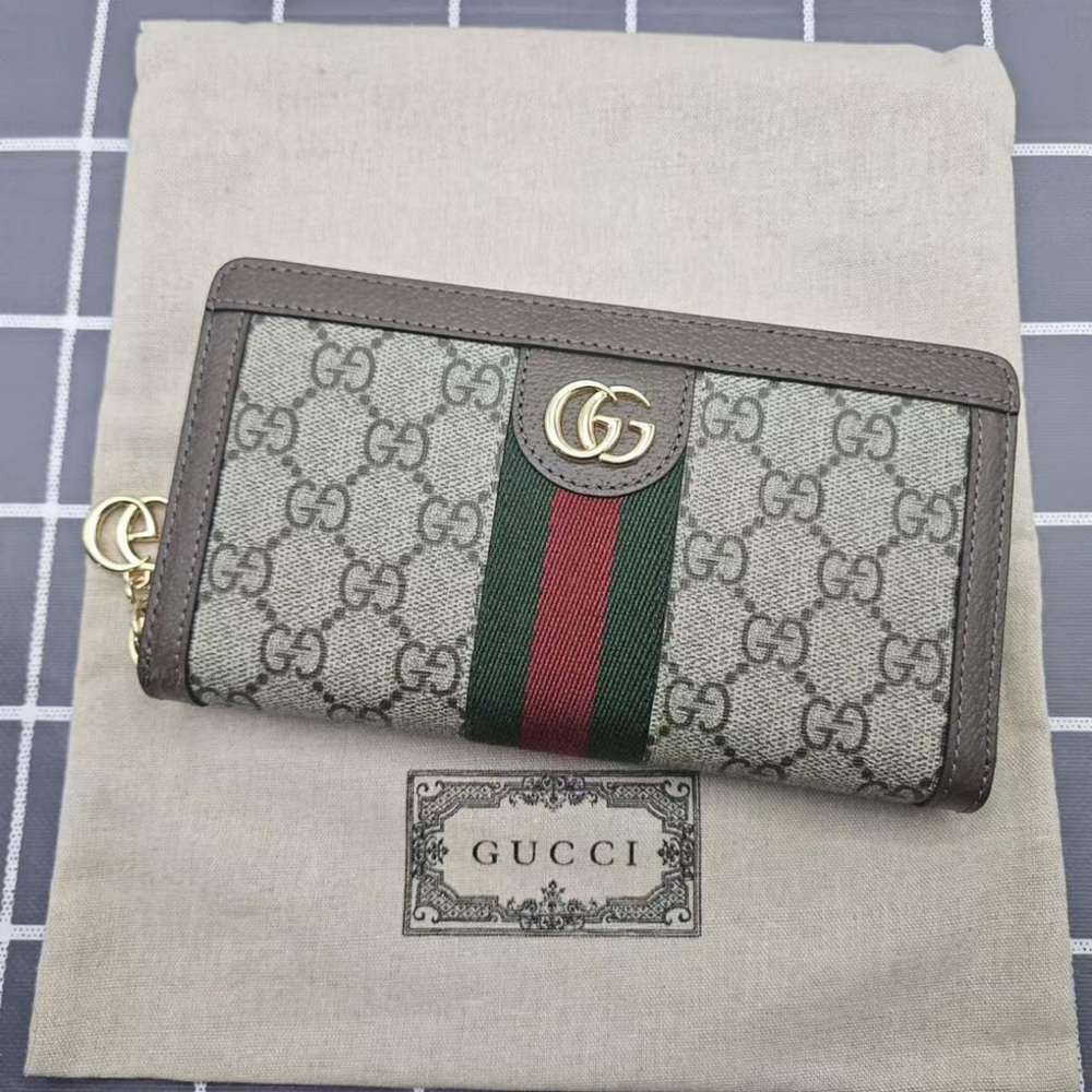 Gucci Ophidia GG Supreme Zip-Around Wallet with Classic Web Stripe - Picture 1 of 6